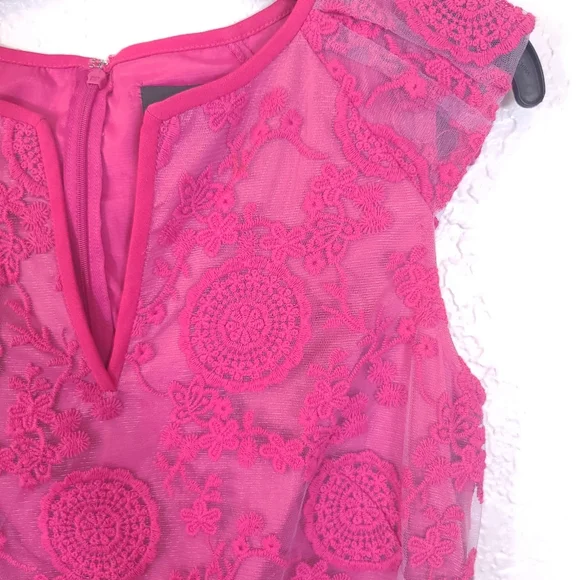 ADRIANNA PAPELL Eyelet Boho Overlay Fuchsia Dress - Picture 8 of 13